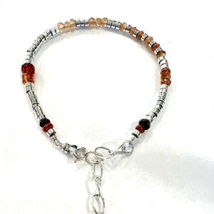 Dainty Faceted Brown Tourmaline, Carnelian, and Sterling Bracelet